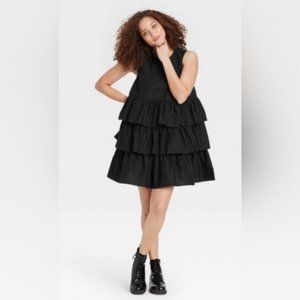 Who What Wear Black Sleeveless Tiered Dress Size S